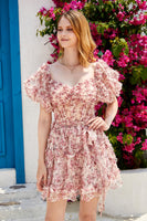 Laden Sie das Bild in den Galerie-Viewer, A-Linie Schulterfreies Elfenbeinrotes Blumengedrucktes Cocktailkleid