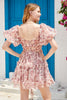 Laden Sie das Bild in den Galerie-Viewer, Wunderschönes schulterfreies Cocktailkleid aus staubigem rosa Tüll mit kurzen Ärmeln