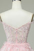 Laden Sie das Bild in den Galerie-Viewer, Niedliches schulterfreies rosa Korsett Cocktailkleid mit Spitze