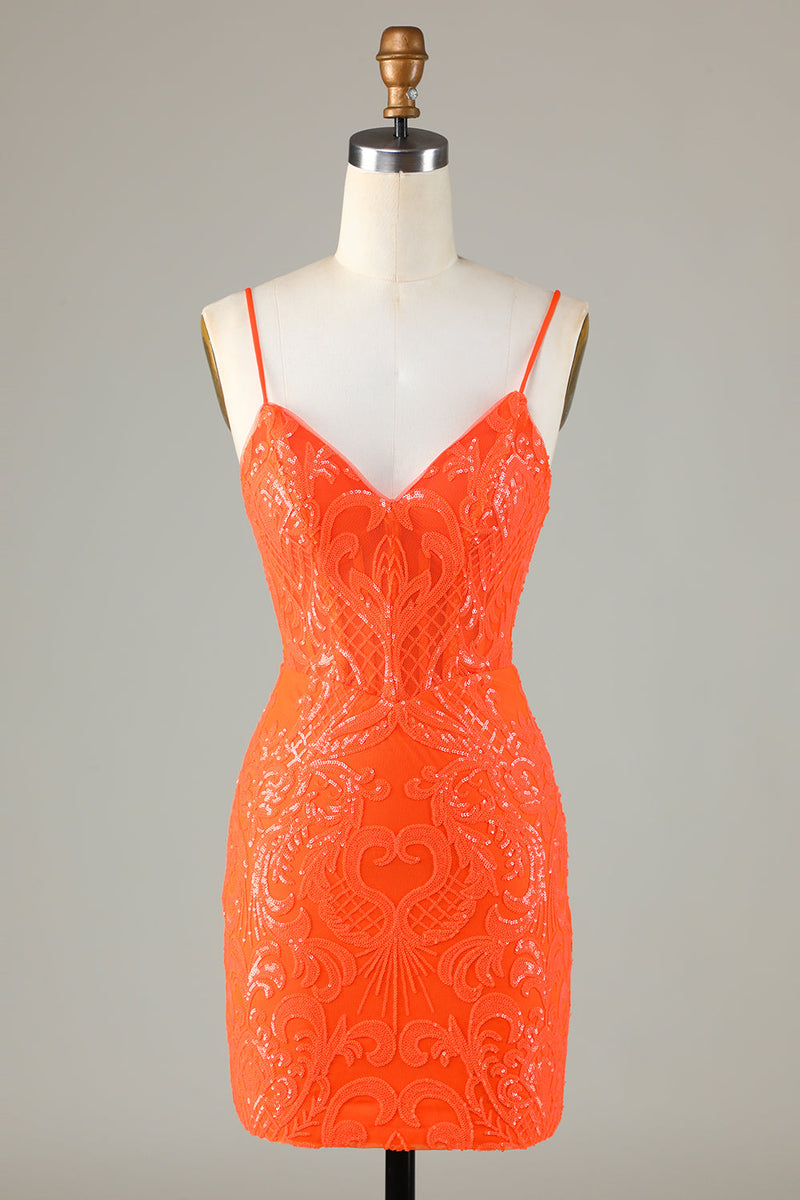 Laden Sie das Bild in den Galerie-Viewer, Glitzernde Pailletten Enges orange Partykleid