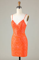 Laden Sie das Bild in den Galerie-Viewer, Glitzernde Pailletten Enges orange Partykleid