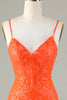 Laden Sie das Bild in den Galerie-Viewer, Glitzernde Pailletten Enges orange Partykleid