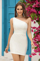 Laden Sie das Bild in den Galerie-Viewer, Bodycon Eine Schulter Rotes kurzes Abiballkleid mit Perlenstickerei