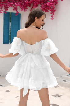 A-Linie Schulterfreies Korsett kleines weißes Kleid mit Rüschen