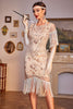 Laden Sie das Bild in den Galerie-Viewer, Pailletten Champagner  Charleston Fransed Flapper Kleid mit Ärmeln