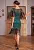 Laden Sie das Bild in den Galerie-Viewer, Pailletten Dunkelgrün 20er Charleston Kleid mit Ärmeln