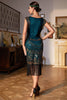 Laden Sie das Bild in den Galerie-Viewer, Perlenbesetztes dunkelgrünes Flapper-Kleid aus den 1920er Jahren