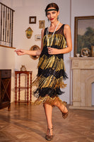 Laden Sie das Bild in den Galerie-Viewer, Goldenes Fransen Flapper Charleston Kleid mit Pailletten