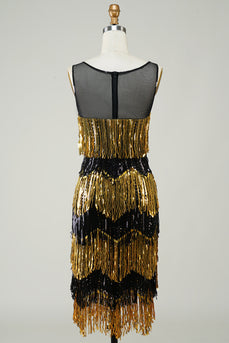Goldenes Fransen Flapper Kleid mit Pailletten