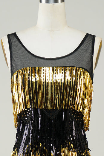 Goldenes Fransen Flapper Kleid mit Pailletten