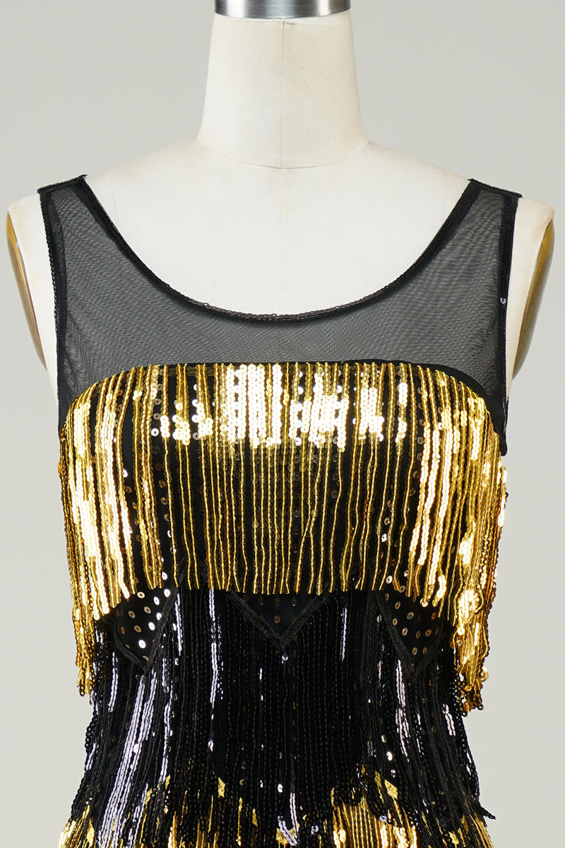 Laden Sie das Bild in den Galerie-Viewer, Goldenes Fransen Flapper Kleid mit Pailletten
