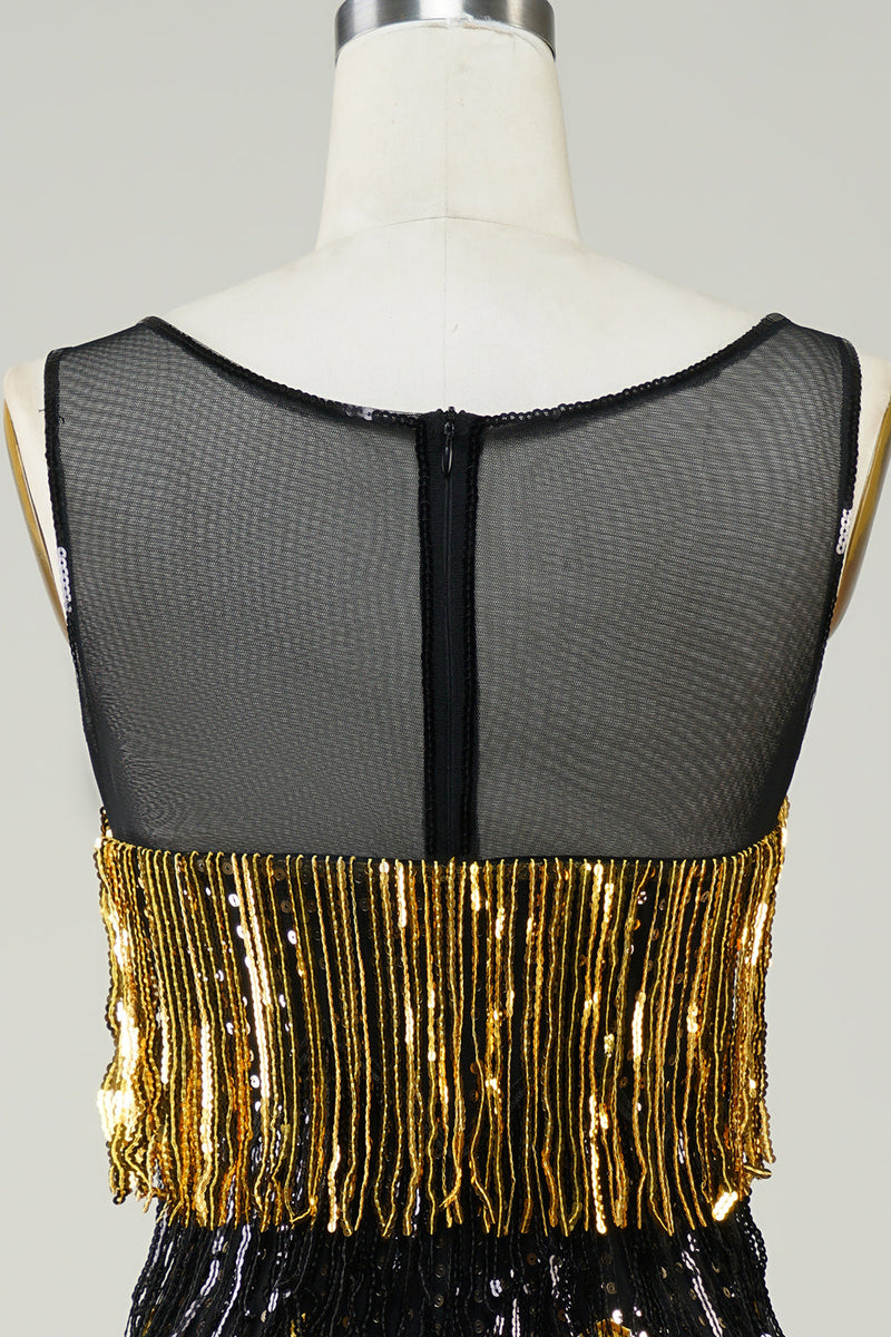 Laden Sie das Bild in den Galerie-Viewer, Goldenes Fransen Flapper Kleid mit Pailletten