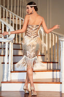 Laden Sie das Bild in den Galerie-Viewer, Spaghettiträger Champagner Fransen Roaring 20s Great Gatsby Kleid