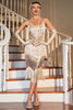 Laden Sie das Bild in den Galerie-Viewer, Spaghettiträger Champagner Fransen Roaring 20s Great Gatsby Kleid