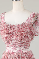 Laden Sie das Bild in den Galerie-Viewer, Niedliches A-Linie Blumenkleid mit elfenbeinroter Blume und Rüschen