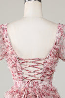 Laden Sie das Bild in den Galerie-Viewer, Niedliches A-Linie Blumenkleid mit elfenbeinroter Blume und Rüschen