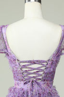 Laden Sie das Bild in den Galerie-Viewer, Wunderschönes A Linie Blumen Dusty Rose Cocktailkleid mit Rüschen