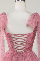 Laden Sie das Bild in den Galerie-Viewer, Blush bedrucktes A-Linie Kurzes Tüll Cocktailkleid