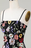 Laden Sie das Bild in den Galerie-Viewer, Bodycon Spaghettiträger Schwarzes Abiballkleid mit 3D-Blumen