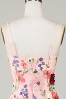 Laden Sie das Bild in den Galerie-Viewer, Bodycon Spaghettiträger Schwarzes Abiballkleid mit 3D-Blumen