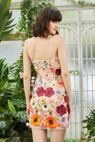Laden Sie das Bild in den Galerie-Viewer, Schwarzes Spaghettiträger Etui Cocktailkleid mit 3D-Blumen