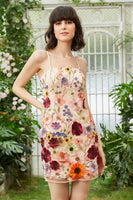 Laden Sie das Bild in den Galerie-Viewer, Schwarzes Spaghettiträger Etui Cocktailkleid mit 3D-Blumen