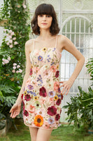 Laden Sie das Bild in den Galerie-Viewer, Schwarzes Spaghettiträger Etui Cocktailkleid mit 3D-Blumen