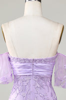 Laden Sie das Bild in den Galerie-Viewer, Bodycon Herzausschnitt Lila Kurzes Cocktailkleid mit Schleife