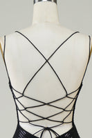 Laden Sie das Bild in den Galerie-Viewer, Schwarzes glitzerndes enges Cocktailkleid mit Pailletten Schmetterlingen