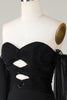 Laden Sie das Bild in den Galerie-Viewer, Schulterfreies Schlüsselloch Schwarzes Abiballkleid mit Perlenstickerei