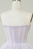 Laden Sie das Bild in den Galerie-Viewer, Glitzerndes lila Korsett abgestuftes niedliches Abiballkleid