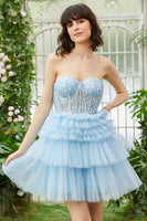 Laden Sie das Bild in den Galerie-Viewer, Trendiges A-Linie Herzausschnitt Rosa Kurzes Abiballkleid mit Rüschen