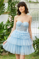 Laden Sie das Bild in den Galerie-Viewer, Trendiges A-Linie Herzausschnitt Rosa Kurzes Abiballkleid mit Rüschen