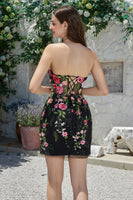 Laden Sie das Bild in den Galerie-Viewer, Wunderschönes Etui Herzausschnitt Schwarzes Korsett Cocktailkleid mit Applikationen