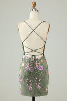 Laden Sie das Bild in den Galerie-Viewer, Schwarzes Spaghettiträger Bodycon Abiballkleid mit Applikationen