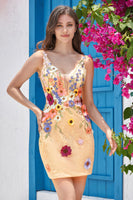 Laden Sie das Bild in den Galerie-Viewer, Champagner kurzes Cocktailkleid mit V-Ausschnitt