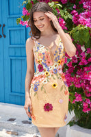 Laden Sie das Bild in den Galerie-Viewer, Champagner kurzes Cocktailkleid mit V-Ausschnitt