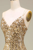 Laden Sie das Bild in den Galerie-Viewer, Funkelnd Mermaid Goldenes langes Ballkleid mit Schlitz