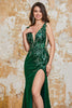 Laden Sie das Bild in den Galerie-Viewer, Glitzerndes dunkelgrünes Meerjungfrauen Ballkleid mit Schlitz