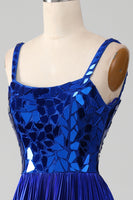 Laden Sie das Bild in den Galerie-Viewer, Glitzerndes königsblaues Ballkleid mit Schnürrücken und Schlitz
