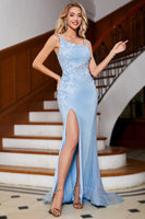 Laden Sie das Bild in den Galerie-Viewer, Meerjungfrau Hellblaues langes Ballkleid mit Applikationen