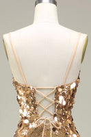 Laden Sie das Bild in den Galerie-Viewer, Glitzerndes goldenes Meerjungfrauen Pailletten Ballkleid mit Schlitz