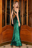 Laden Sie das Bild in den Galerie-Viewer, Dunkelgrünes Meerjungfrauen Spaghettiträger langes Ballkleid mit offenem Rücken