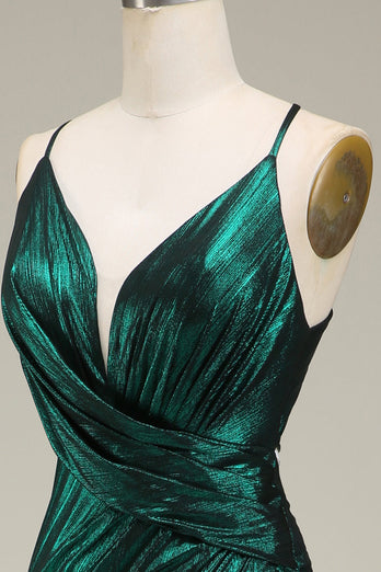 Heißes Meerjungfrauen Spaghettiträger Kleid Dunkelgrünes langes Ballkleid mit offenem Rücken