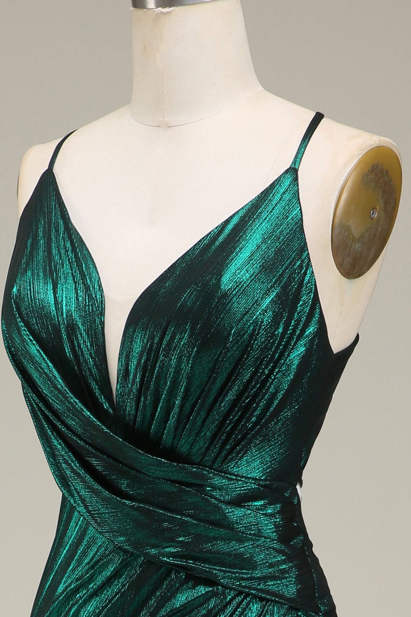 Laden Sie das Bild in den Galerie-Viewer, Heißes Meerjungfrauen Spaghettiträger Kleid Dunkelgrünes langes Ballkleid mit offenem Rücken