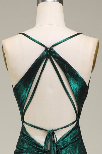 Heißes Meerjungfrauen Spaghettiträger Kleid Dunkelgrünes langes Ballkleid mit offenem Rücken