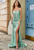 Laden Sie das Bild in den Galerie-Viewer, Trendiges Meerjungfrauen Spaghettiträger Kleid Grünes langes Ballkleid mit Schnürung