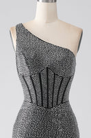 Laden Sie das Bild in den Galerie-Viewer, Glitzerndes schwarzes Meerjungfrauen Korsett Ballkleid mit einer Schulter