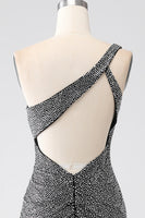 Laden Sie das Bild in den Galerie-Viewer, Glitzerndes schwarzes Meerjungfrauen Korsett Ballkleid mit einer Schulter
