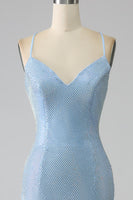 Laden Sie das Bild in den Galerie-Viewer, Meerjungfrauen blaues langes Ballkleid mit Schlitz